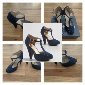 Modcloth Vintage Style Blue Suede Heels